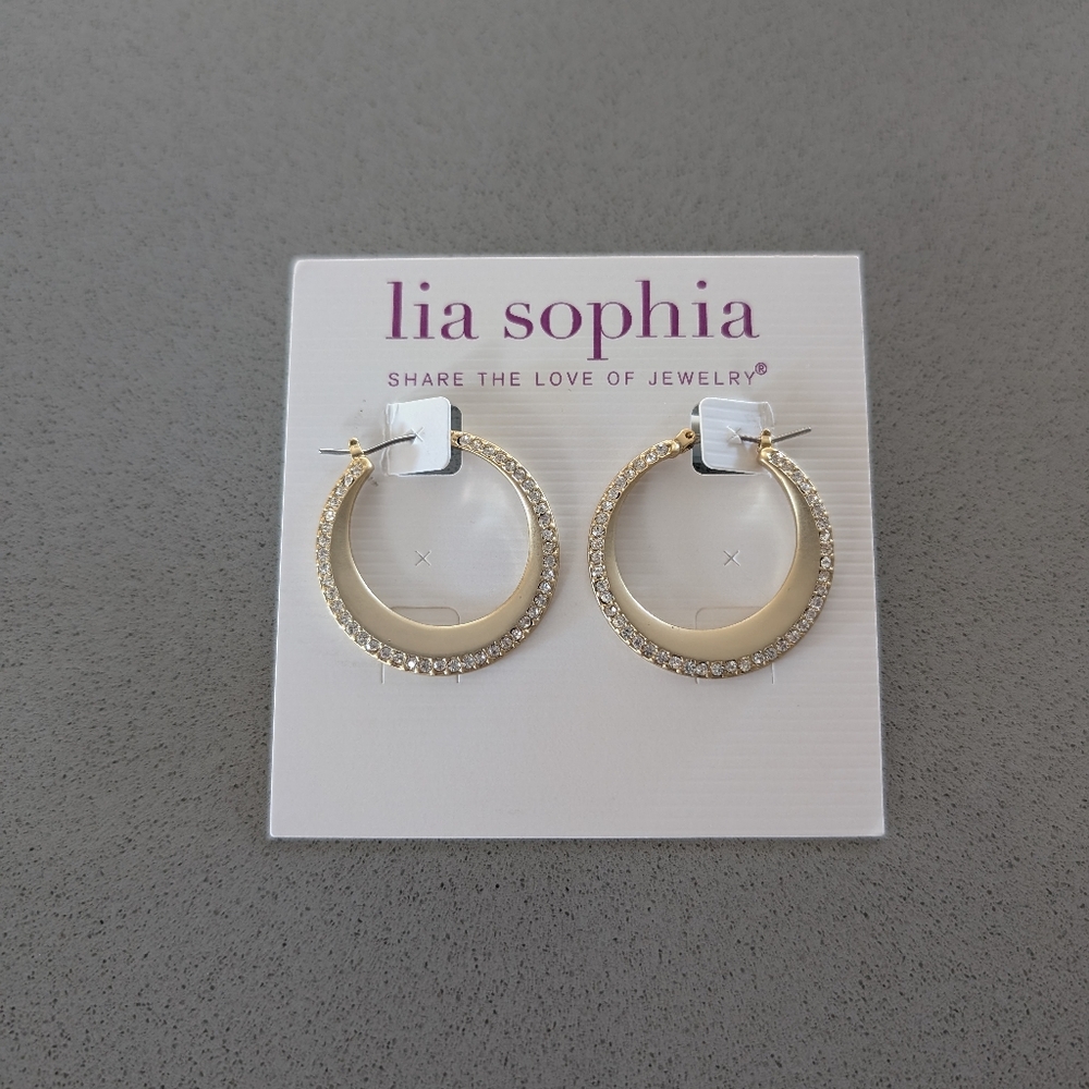 New lia sophia Interstellor matte gold tone hoop earrings